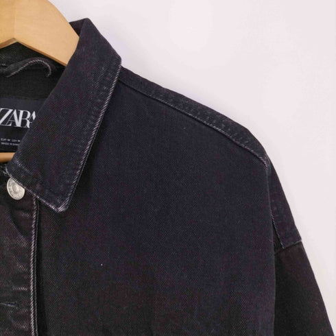 ザラ ZARA クロップド丈 ブラックデニムジャケット レディース import:M