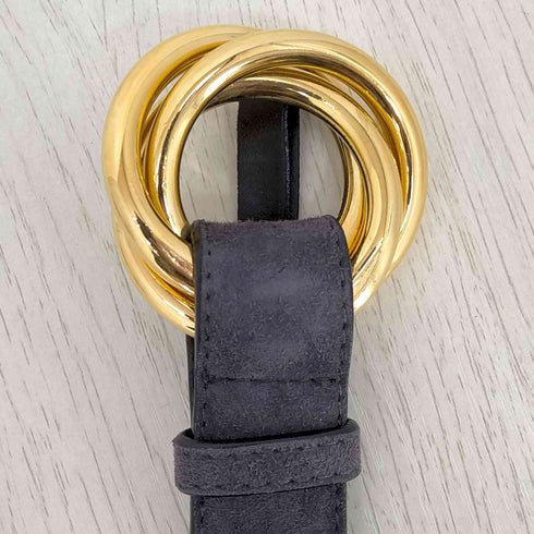 サルヴァトーレフェラガモ Salvatore Ferragamo レザースエード 3連リングバックルベルト レディース