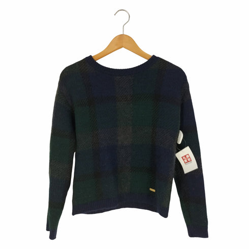 ブルーレーベルクレストブリッジ BLUE LABEL CRESTBRIDGE モヘヤ混 シャドーチェック ショルダー金ボタン クルーネックニット レディース EUR:38