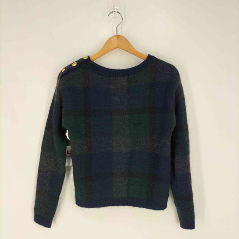 ブルーレーベルクレストブリッジ BLUE LABEL CRESTBRIDGE モヘヤ混 シャドーチェック ショルダー金ボタン クルーネックニット レディース EUR:38