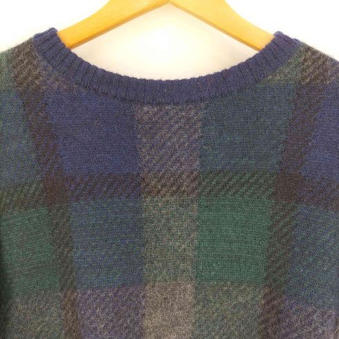 ブルーレーベルクレストブリッジ BLUE LABEL CRESTBRIDGE モヘヤ混 シャドーチェック ショルダー金ボタン クルーネックニット レディース EUR:38