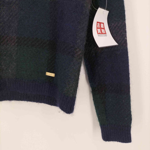 ブルーレーベルクレストブリッジ BLUE LABEL CRESTBRIDGE モヘヤ混 シャドーチェック ショルダー金ボタン クルーネックニット レディース EUR:38