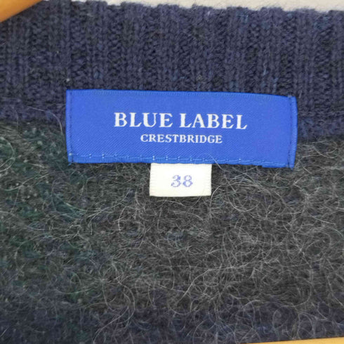 ブルーレーベルクレストブリッジ BLUE LABEL CRESTBRIDGE モヘヤ混 シャドーチェック ショルダー金ボタン クルーネックニット レディース EUR:38