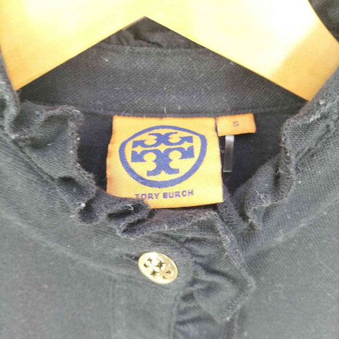 トリーバーチ TORY BURCH 金ロゴボタン コットンレーヨンハーフボタンフリルシャツ レディース import:S