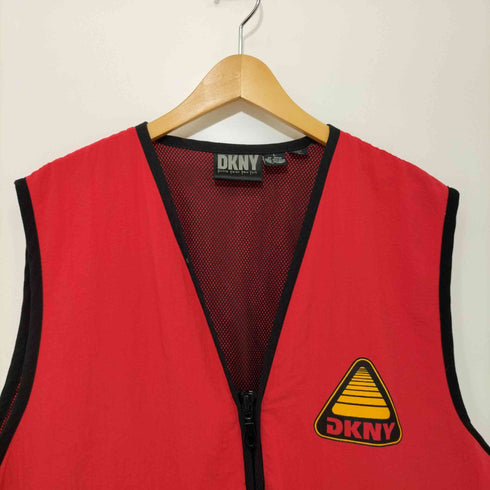 ダナキャランニューヨーク DKNY 90S ニューヨーク DKNY 90S ロゴプリント 裏地メッシュ ジップアップ ナイロンベスト メンズ JPN:L