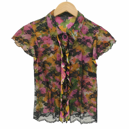 アナスイ ANNA SUI 花柄 シルク シアー フリル ブラウス レディース JPN:2