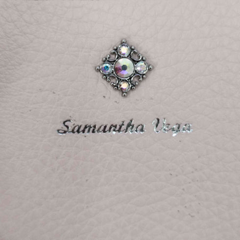 サマンサベガ Samantha Vega ロゴ型押し 宝石装飾 シボ革 レザー パスケース カードケース レディース