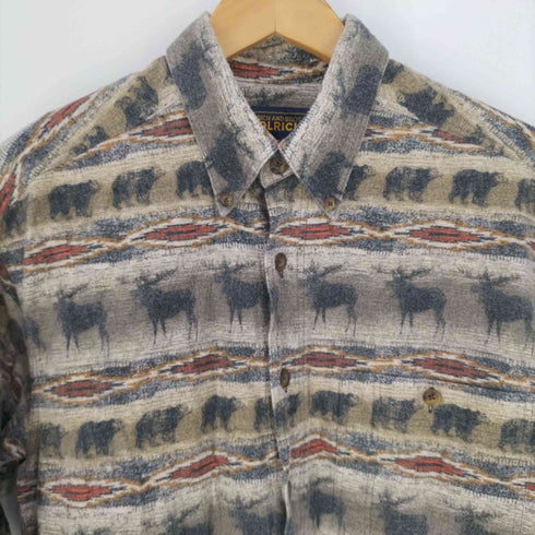 ウールリッチ WOOLRICH 00S~ ペルー製 ネイティブ柄 アニマル ボタンダウンフランネルシャツ メンズ import:M