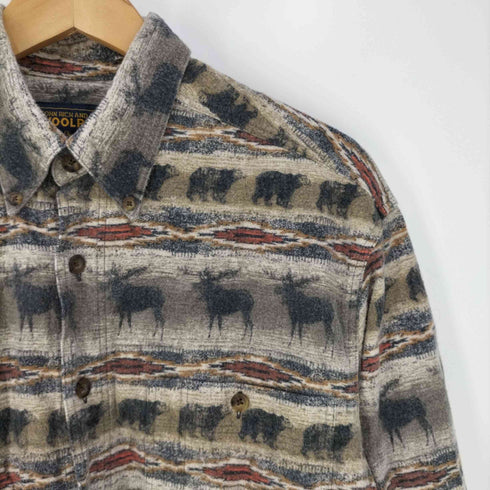 ウールリッチ WOOLRICH 00S~ ペルー製 ネイティブ柄 アニマル ボタンダウンフランネルシャツ メンズ import:M