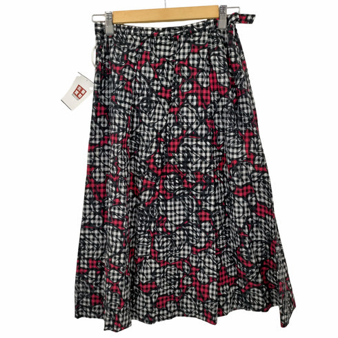ハナエモリ HANAE MORI コットン混リネン ギンガムチェック 花柄スカート レディース JPN:38
