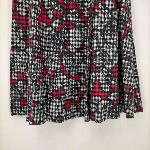 ハナエモリ HANAE MORI コットン混リネン ギンガムチェック 花柄スカート レディース JPN:38