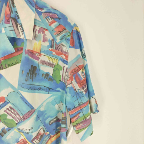 Cambridge CDG 90S 水墨画 総柄 オープンカラー S/S シャツ レディース import:L
