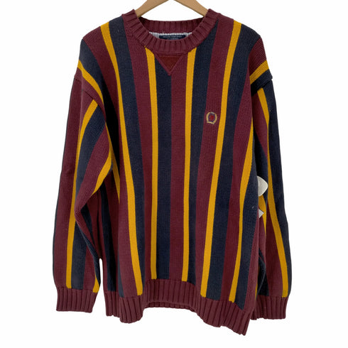 トミーヒルフィガー TOMMY HILFIGER ロゴ刺繍 Vガゼット ストライプ コットンニット メンズ import:L