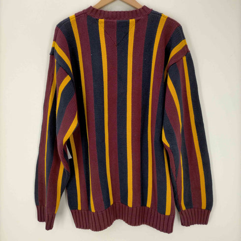 トミーヒルフィガー TOMMY HILFIGER ロゴ刺繍 Vガゼット ストライプ コットンニット メンズ import:L