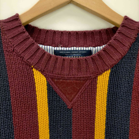 トミーヒルフィガー TOMMY HILFIGER ロゴ刺繍 Vガゼット ストライプ コットンニット メンズ import:L