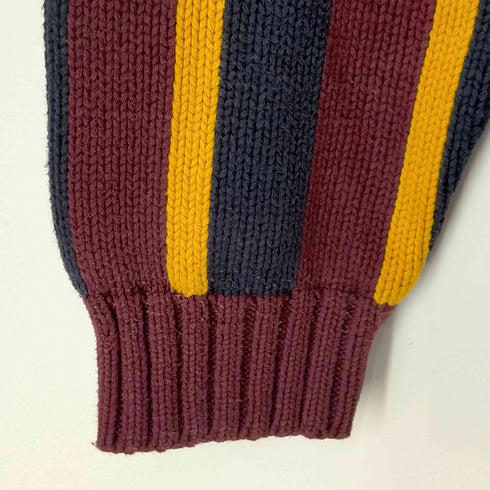 トミーヒルフィガー TOMMY HILFIGER ロゴ刺繍 Vガゼット ストライプ コットンニット メンズ import:L