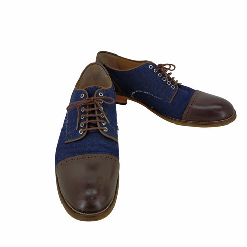 キャサリンハムネットロンドン KATHARINE HAMNETT LONDON デニム レザーコンビストレートチップシューズ メンズ 26