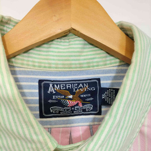 アメリカンリビング AMERICAN LIVING クレイジーパターンボタンダウンショートスリーブシャツ マルチカラーストライプ メンズ import:XL