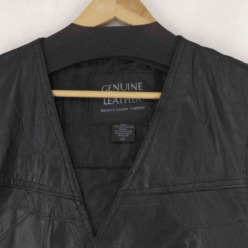 GENUINE LEATHER パッチワーク加工 バイカーベスト メンズ 5X