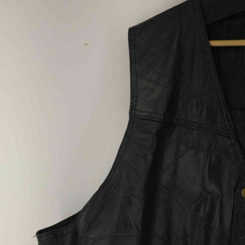 GENUINE LEATHER パッチワーク加工 バイカーベスト メンズ 5X