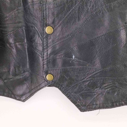 GENUINE LEATHER パッチワーク加工 バイカーベスト メンズ 5X