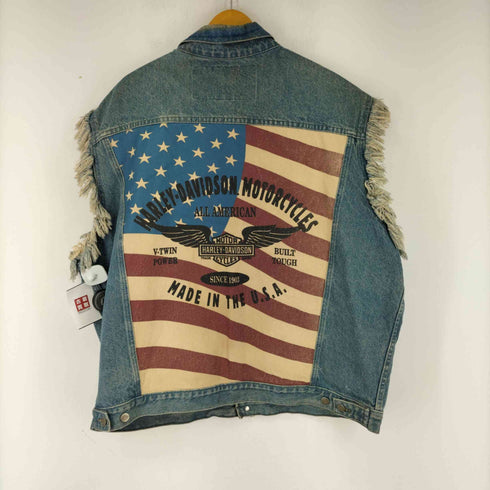 ハーレーダヴィットソン HARLEY DAVIDSON MADE IN USA バック星条旗プリント デニムベスト メンズ 2XL