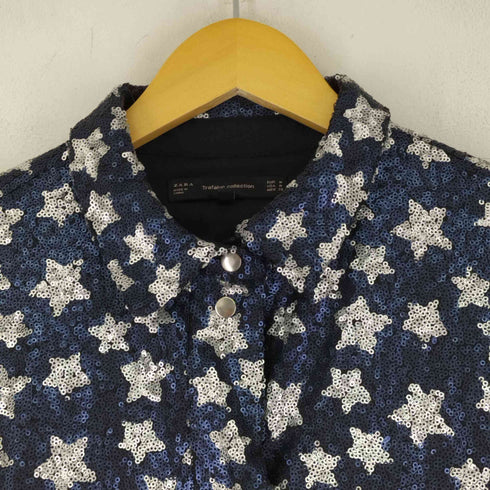 ザラ ZARA スパンコール スナップボタンシャツ レディース M
