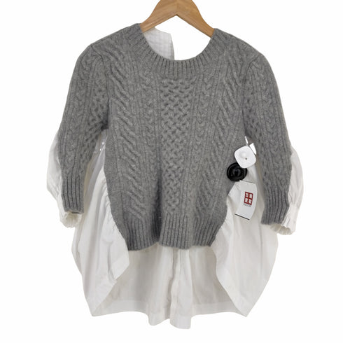 サカイ Sacai Wool Knit Pullover ブザムシャツxウールケーブルニット ドッキングブラウス レディース JPN:3