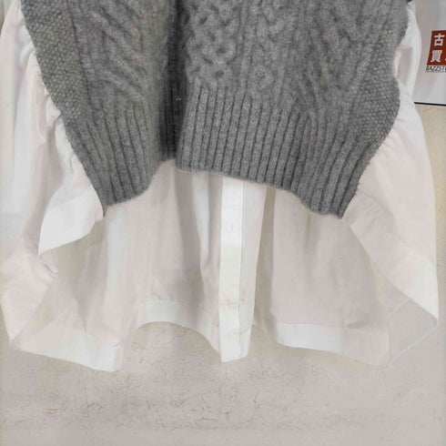 サカイ Sacai Wool Knit Pullover ブザムシャツxウールケーブルニット ドッキングブラウス レディース JPN:3