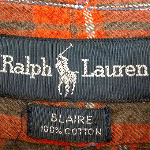 ラルフローレン RALPH LAUREN 90s BLAIRE ポニー刺繍 コットン ボタンダウンチェックシャツ メンズ import:XL