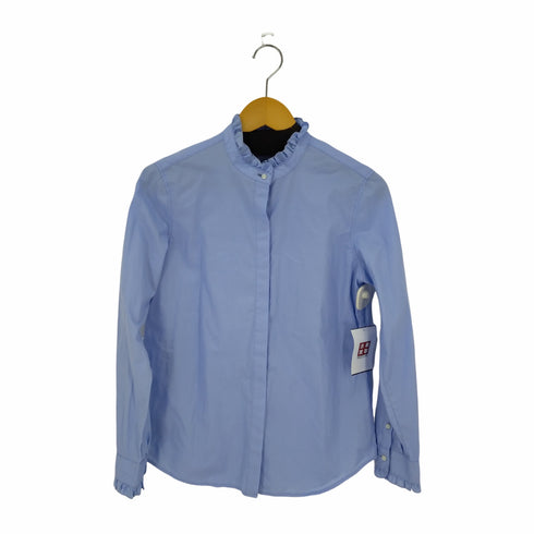 メーカーズシャツカマクラ Makers Shirt 鎌倉 フリル切替ノーカラーシャツ レディース DE:40
