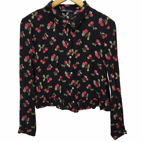ザラ ZARA 総柄長袖シャツ チェリー さくらんぼ レディース M