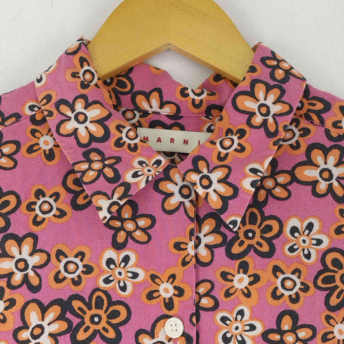 ユニクロ UNIQLO 22SS オープンカラー プリーツ ワンピース フラワー 花柄 レディース JPN:M