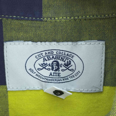 アベイシングエイプ A BATHING APE ロゴ刺繍 ボタンダウン S/S チェック シャツ メンズ JPN:L