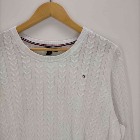 トミーヒルフィガー TOMMY HILFIGER ロゴ刺繍 コットンケーブルニット レディース XL