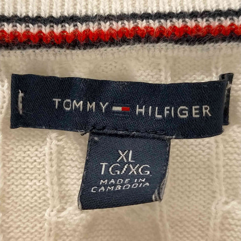 トミーヒルフィガー TOMMY HILFIGER ロゴ刺繍 コットンケーブルニット レディース XL