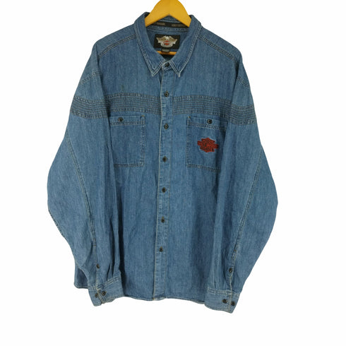 ハーレーダヴィットソン HARLEY DAVIDSON 90-00s ロゴワッペン デニムL/Sシャツ メンズ 2XL