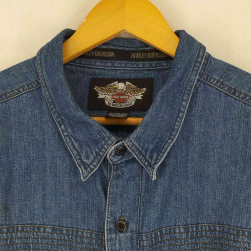 ハーレーダヴィットソン HARLEY DAVIDSON 90-00s ロゴワッペン デニムL/Sシャツ メンズ 2XL
