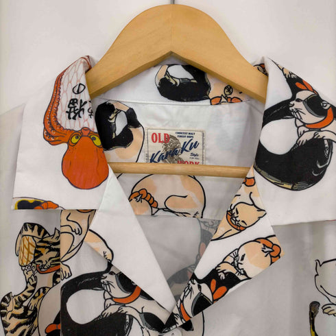 KARAKU 和柄 アロハシャツ 猫 メンズ JPN:XL
