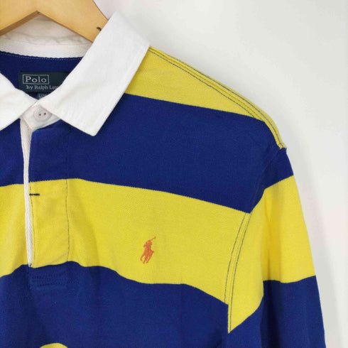 ポロバイラルフローレン Polo by RALPH LAUREN ポニー刺繍 ボーダー 鹿の子 ラガーシャツ ポロシャツ メンズ L(14-16)