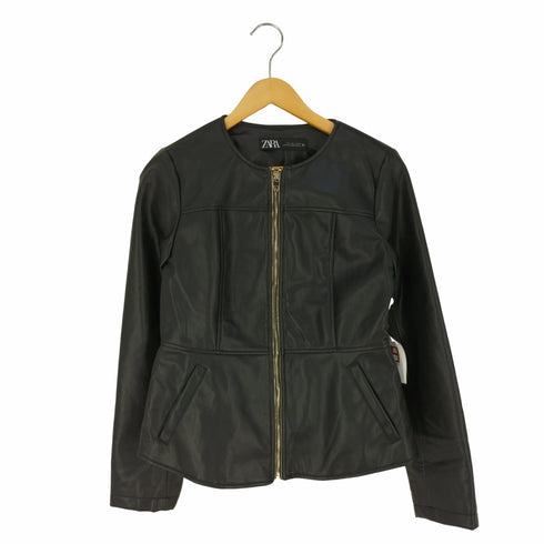 ザラ ZARA ノーカラー フェイクレザージャケット レディース import:L