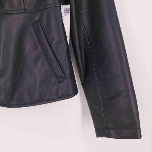 ザラ ZARA ノーカラー フェイクレザージャケット レディース import:L