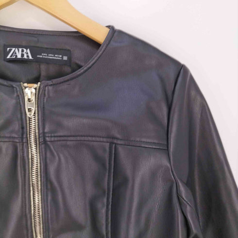 ザラ ZARA ノーカラー フェイクレザージャケット レディース import:L