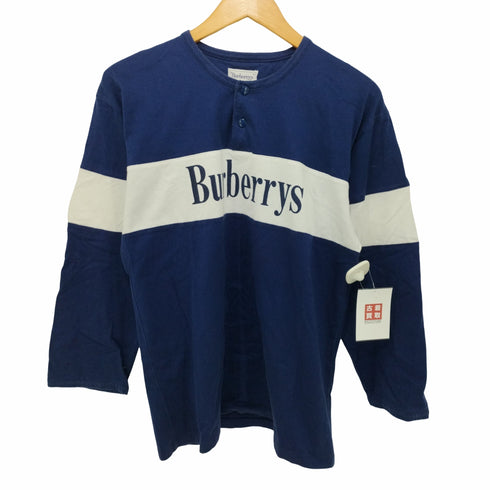 バーバリーズ BURBERRYS 70-80s ヘンリーネックロゴプリントロングスリーブTシャツ メンズ import:M