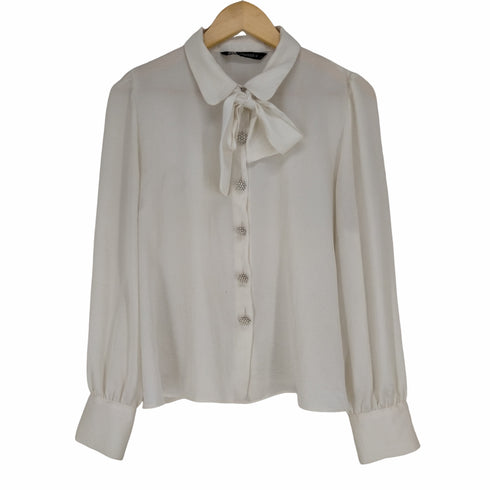 ザラ ZARA タイ付きパールボタンブラウス レディース JPN:XL