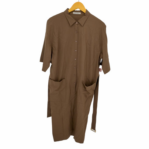ベイジ BEIGE ベルト付き ウールロングシャツワンピース 五分袖 レディース 4