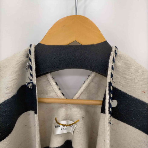サンローランパリ SAINT LAURENT PARIS embellished draped jacket ポンチョ マント ウール ボーダー メタル装飾 レディース FREE