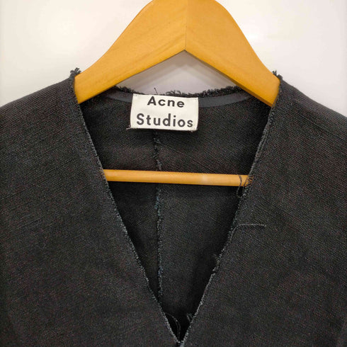アクネストゥディオズ ACNE STUDIOS リネンワンピース ロング 半袖 カットオフ Vネック フレア レディース JPN:34