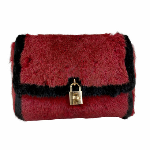 ドルチェアンドガッバーナ DOLCE&GABBANA ワンショルダーバッグ ファー チェーン 南京錠 バイカラー 内側ヒョウ柄 レディース