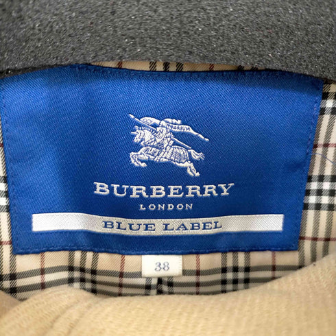 バーバリーブルーレーベル BURBERRY BLUE LABEL ウールコート アウター ミドル リボンベルト 裏地ノバチェック柄 レディース 38